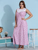 Pink Cotton Designer Nighty for Women with Star Embroidery and Lace Yoke