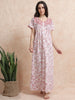 Cotton Floral Embroidered Pink Nighty for Women Relaxed Fit Dress