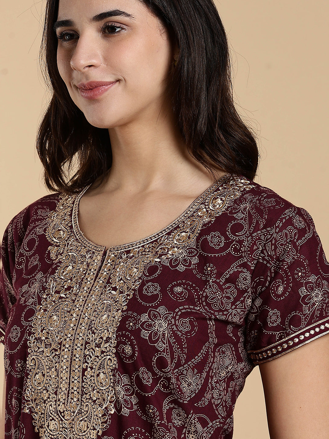 Festive Purple Shine Jaipuri Cotton Nighty for Women