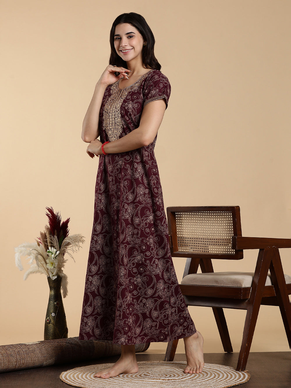 Festive Purple Shine Jaipuri Cotton Nighty for Women