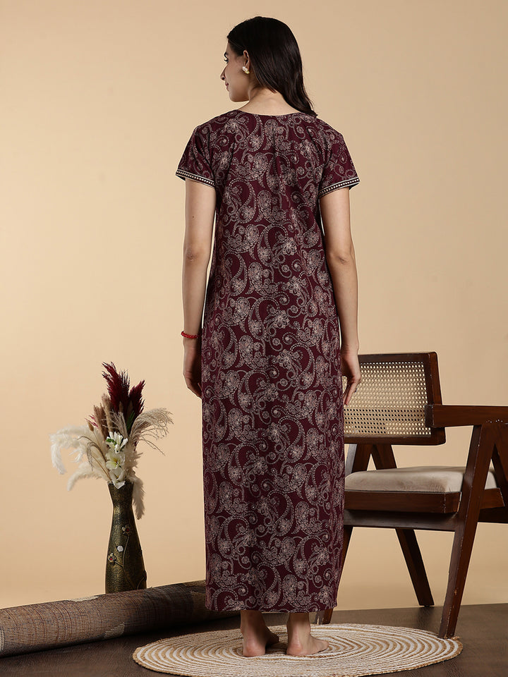 Festive Purple Shine Jaipuri Cotton Nighty for Women