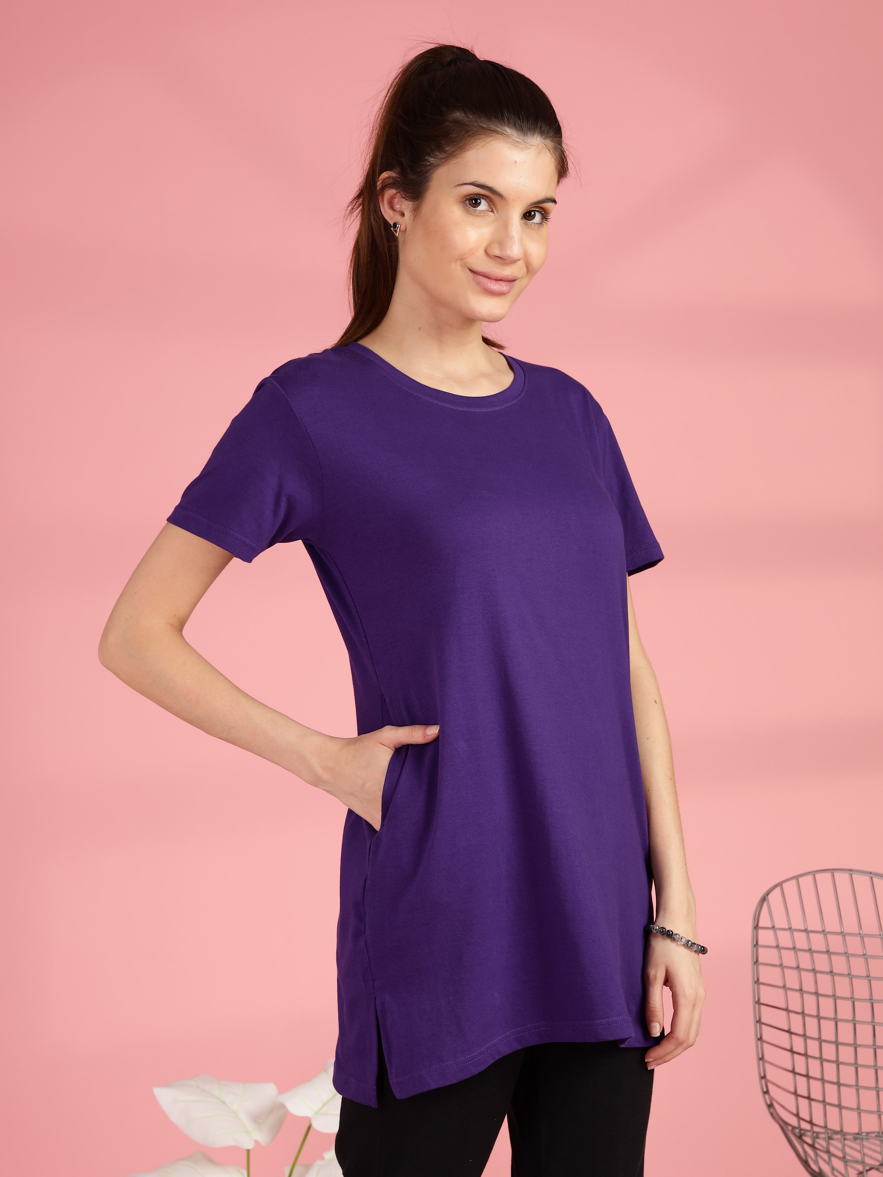 Shop Comfortable Purple Cotton Yoga T-Shirt for Women Online