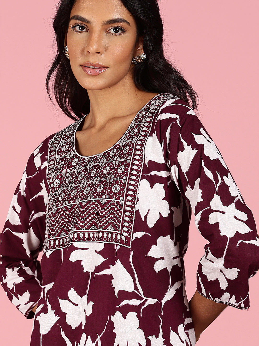 Purple Jaipuri Pure Cotton Nighty for Women With Embroidery