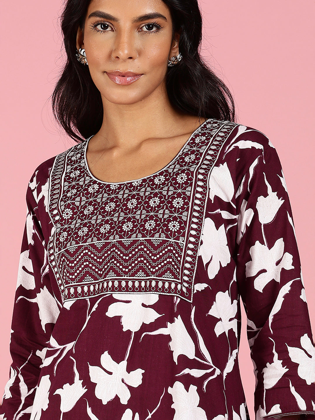 Purple Jaipuri Pure Cotton Nighty for Women With Embroidery