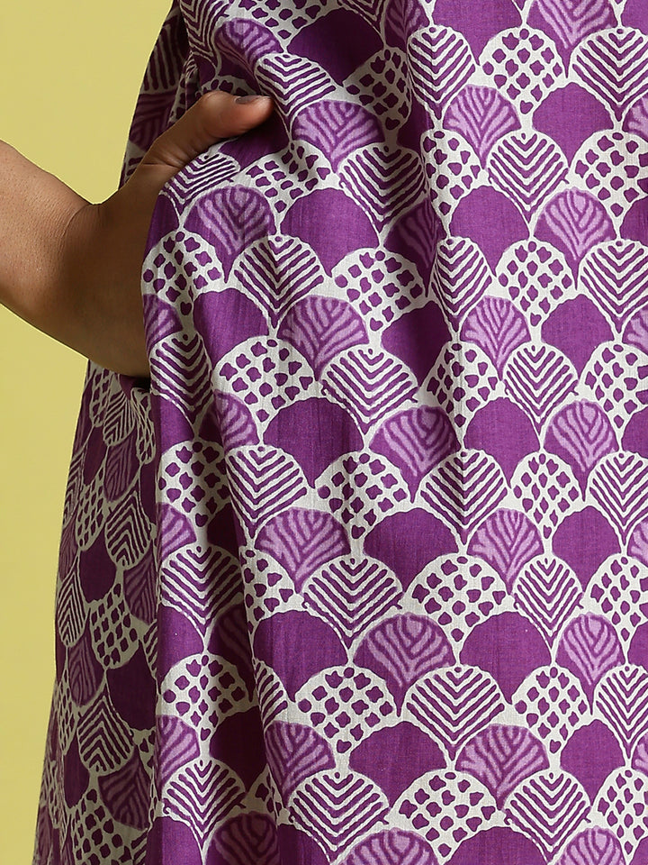 Purple Pure Cotton Night Gowns For Women with Pocket