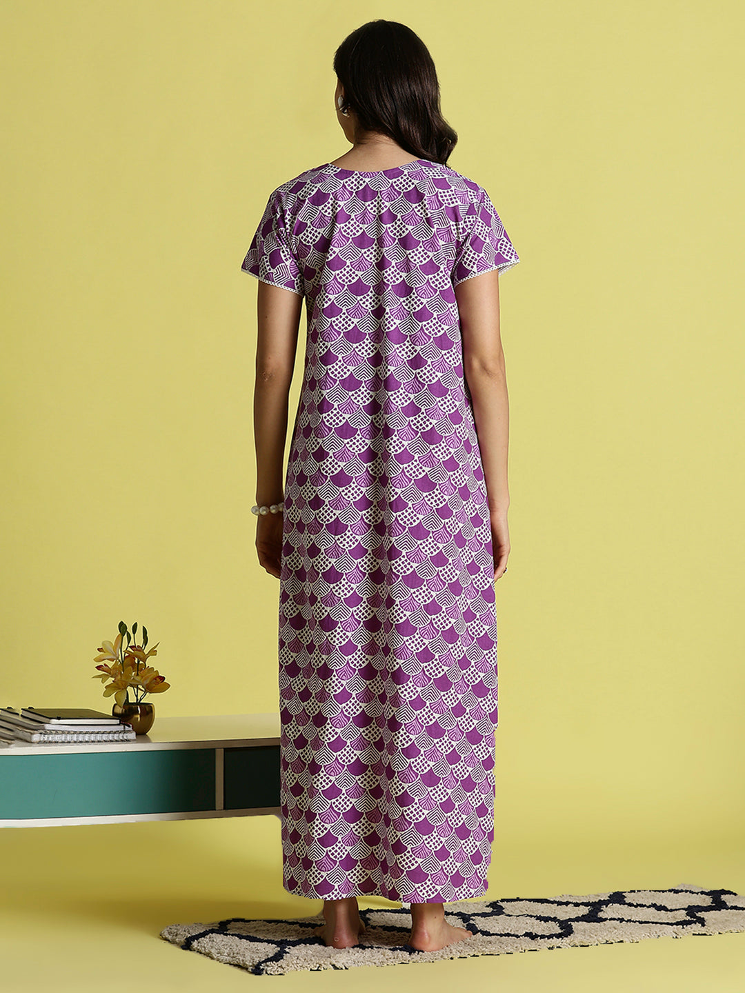 Purple Pure Cotton Night Gowns For Women with Pocket