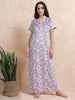 Cotton Floral Embroidered Purple Nighty for Women Elegant Style