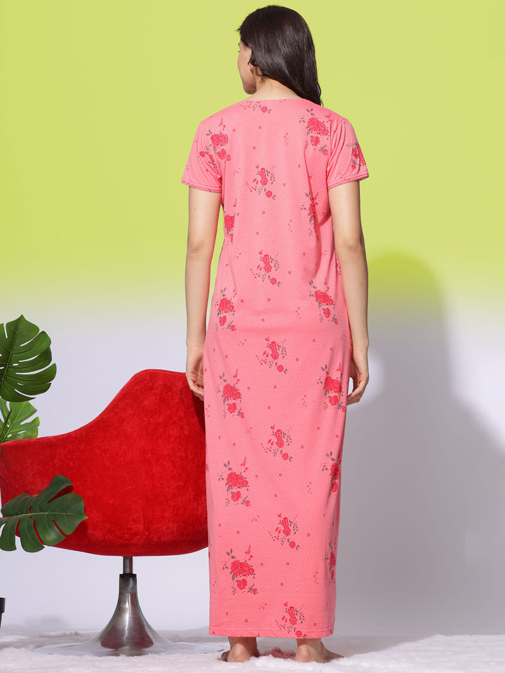 Comfy And Cozy Rani Pink Front Open Nighty For Women
