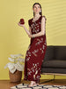 Rayon Sleeveless Floral Nighty for Women in Maroon Tone