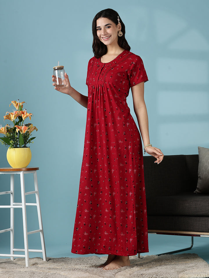 Deep Red Premium Cotton Blend Night dress for Women