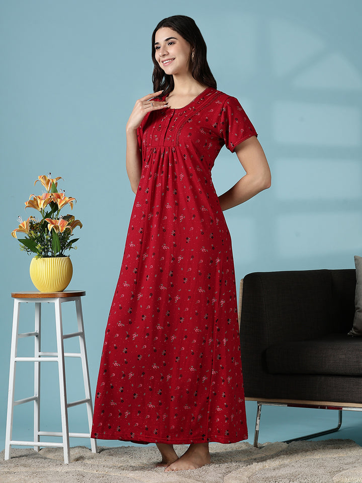 Deep Red Premium Cotton Blend Night dress for Women