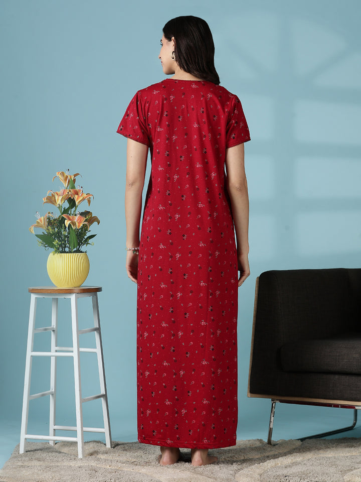 Deep Red Premium Cotton Blend Night dress for Women