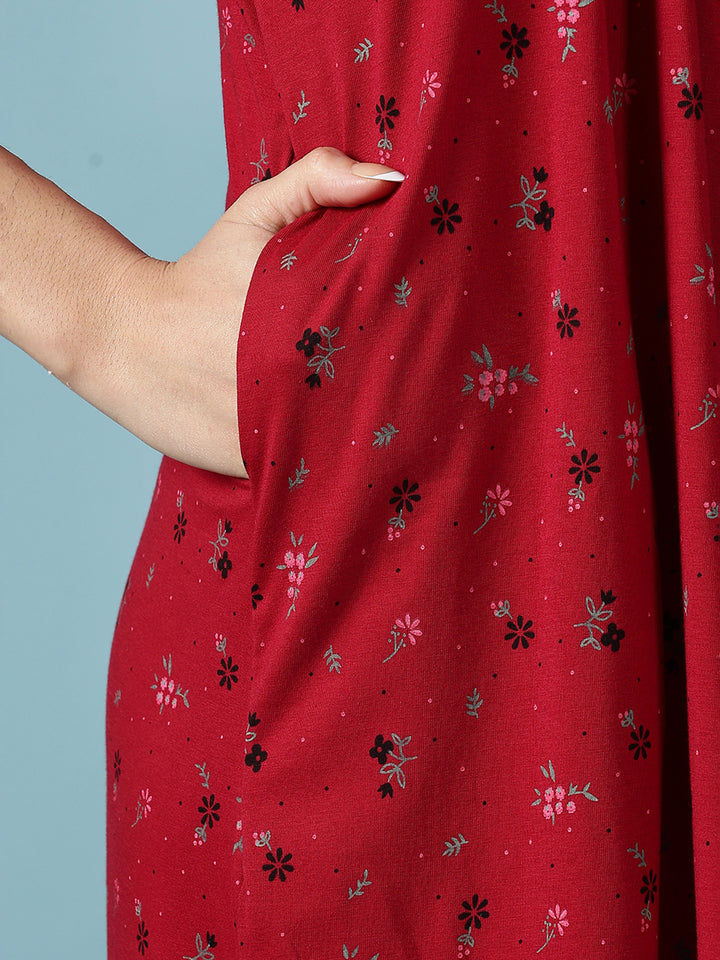 Deep Red Premium Cotton Blend Night dress for Women
