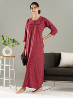 Rose Mist Floral Nightdress for Women with Embroidered Yoke