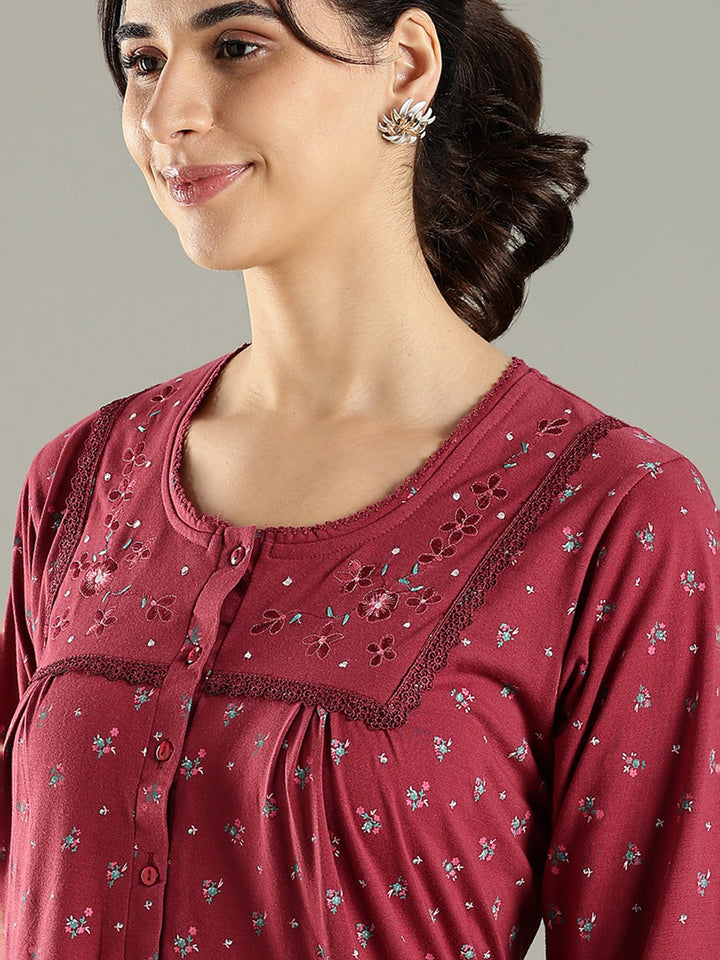 Rose Mist Cotton Blend Designer Nighty for Women