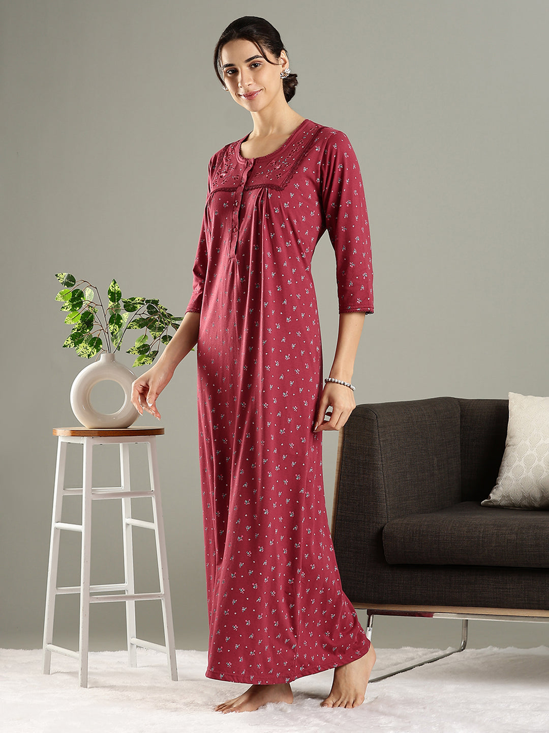 Rose Mist Cotton Blend Designer Nighty for Women