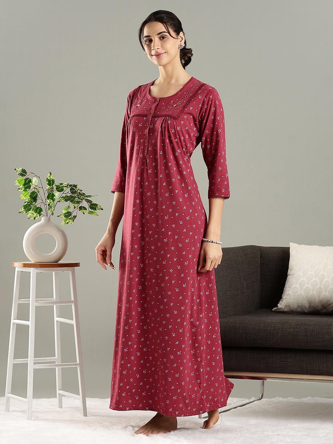 Rose Mist Cotton Blend Designer Nighty for Women