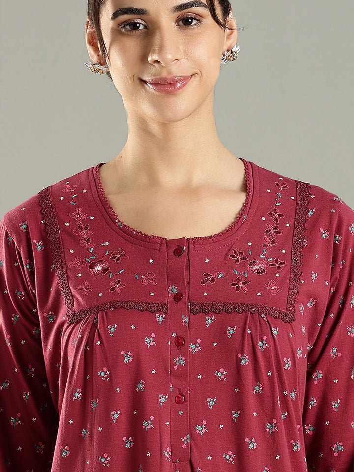 Rose Mist Cotton Blend Designer Nighty for Women