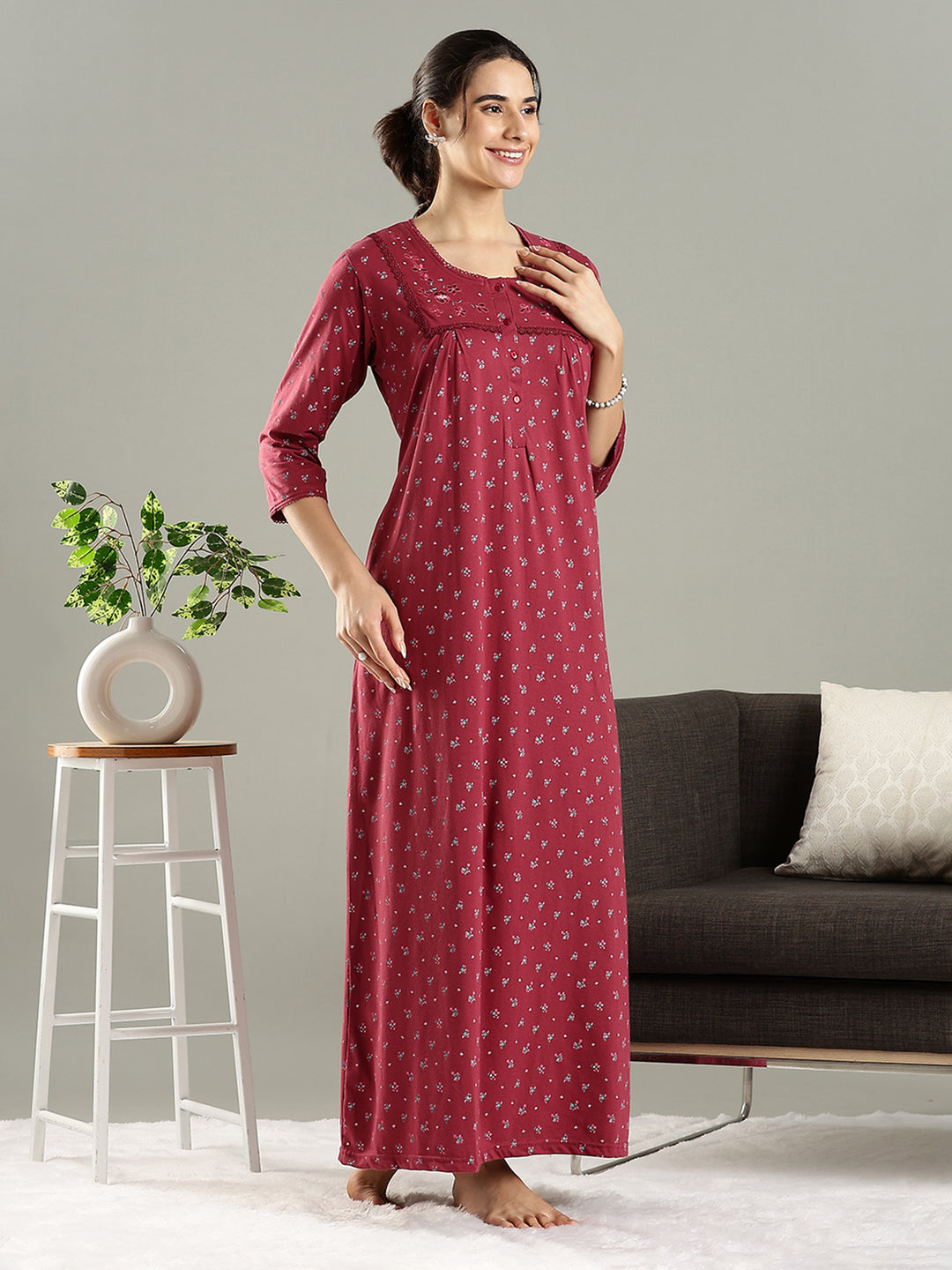 Rose Mist Cotton Blend Designer Nighty for Women