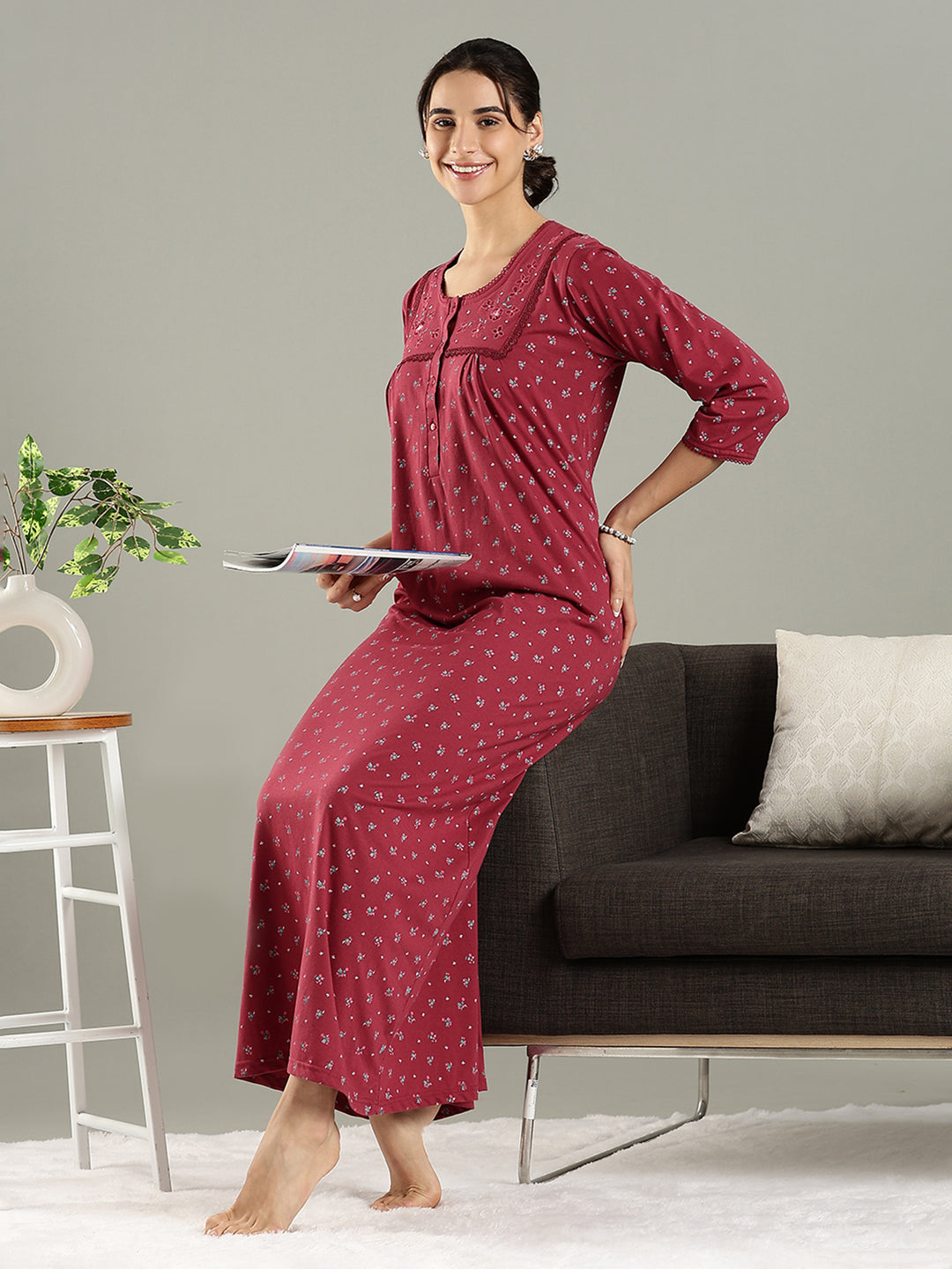 Rose Mist Cotton Blend Designer Nighty for Women