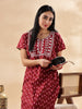 Red Pure Cotton Nighty with Floral Print and Embroidery