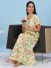 Red Green Floral Cotton Nighty with Embroidery for Women