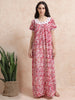Cotton Batik Print Nighty for Women in Red Pink Floral Design