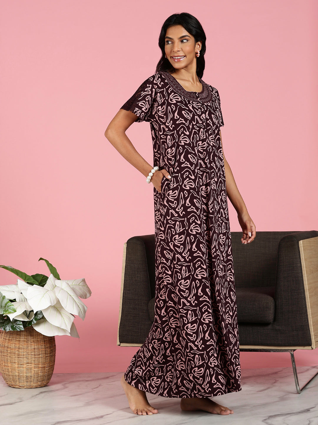 Rose Blossom Hosiery Cotton Nighty For Women with Embroidery