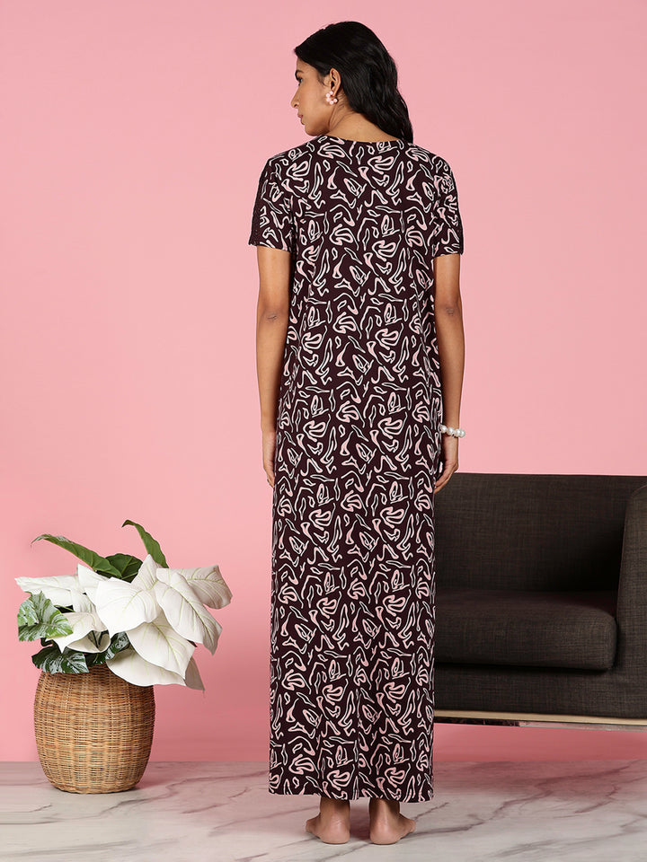 Rose Blossom Hosiery Cotton Nighty For Women with Embroidery