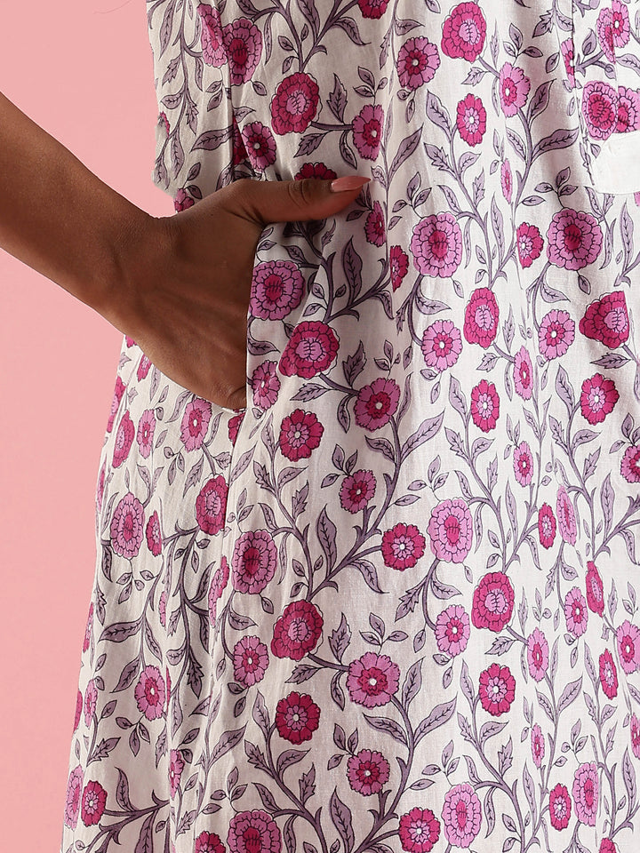 Rose Cream Front Open Feeding Nighty In Cotton for Women