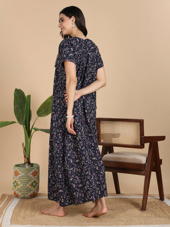 Rose Print Navy Best Alpine Nighty for Women