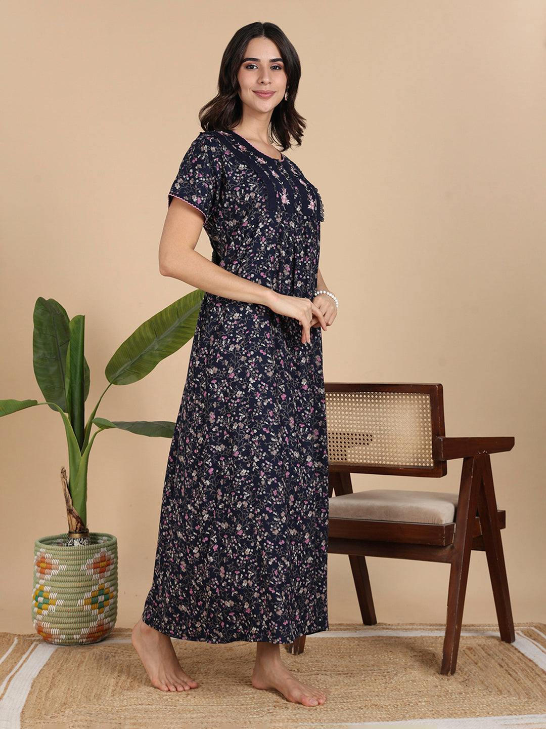 Rose Print Navy Best Alpine Nighty for Women