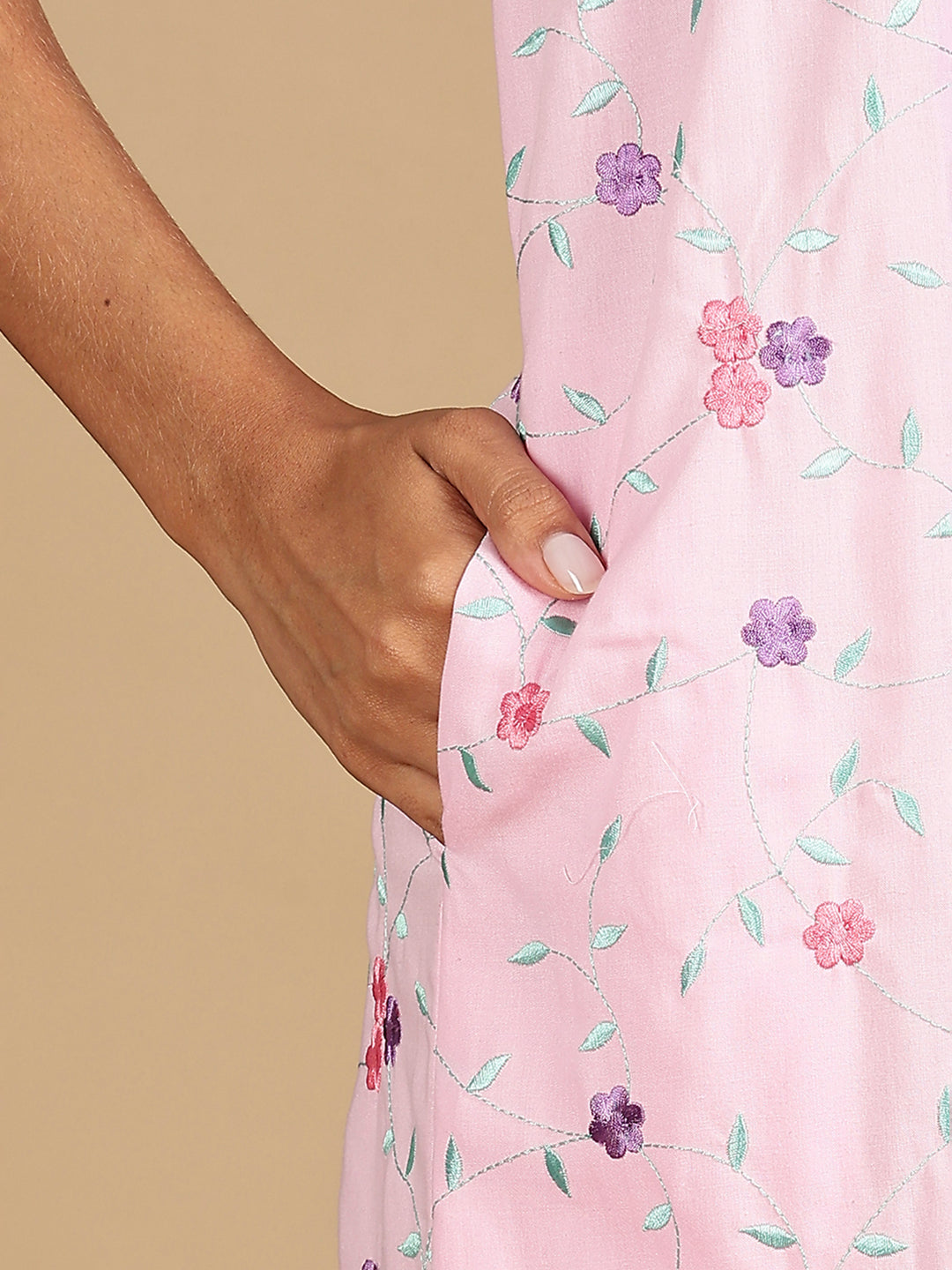 Lilac Rose Pink Branded Cotton Nighty Online with Embroidery