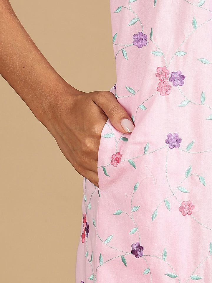 Lilac Rose Pink Branded Cotton Nighty Online with Embroidery