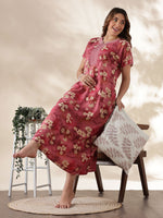 Rose Pink Alpine Nighty with Floral Embroidery