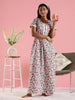 Floral Printed Cotton Nighty for Women with Round Neck