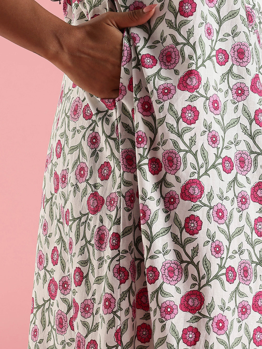 Round Neck Floral Printed Feeding Cotton Nighty for Women