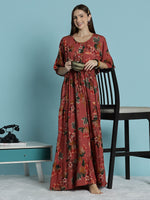 Botanical Print Rayon Frock Nighty for Women Soft Flowy Comfort