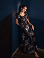 Premium Satin Nighty for Women with Smoky Print Design