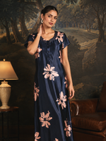 Luxury Satin Nighty for Women with Artistic Floral Print Design