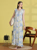 Rayon Floral Nighty for Women in Sea Blue Ankle Length A-Line Fit