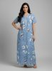 Sky Blue Rayon Designer Nighty for Women with Floral Print