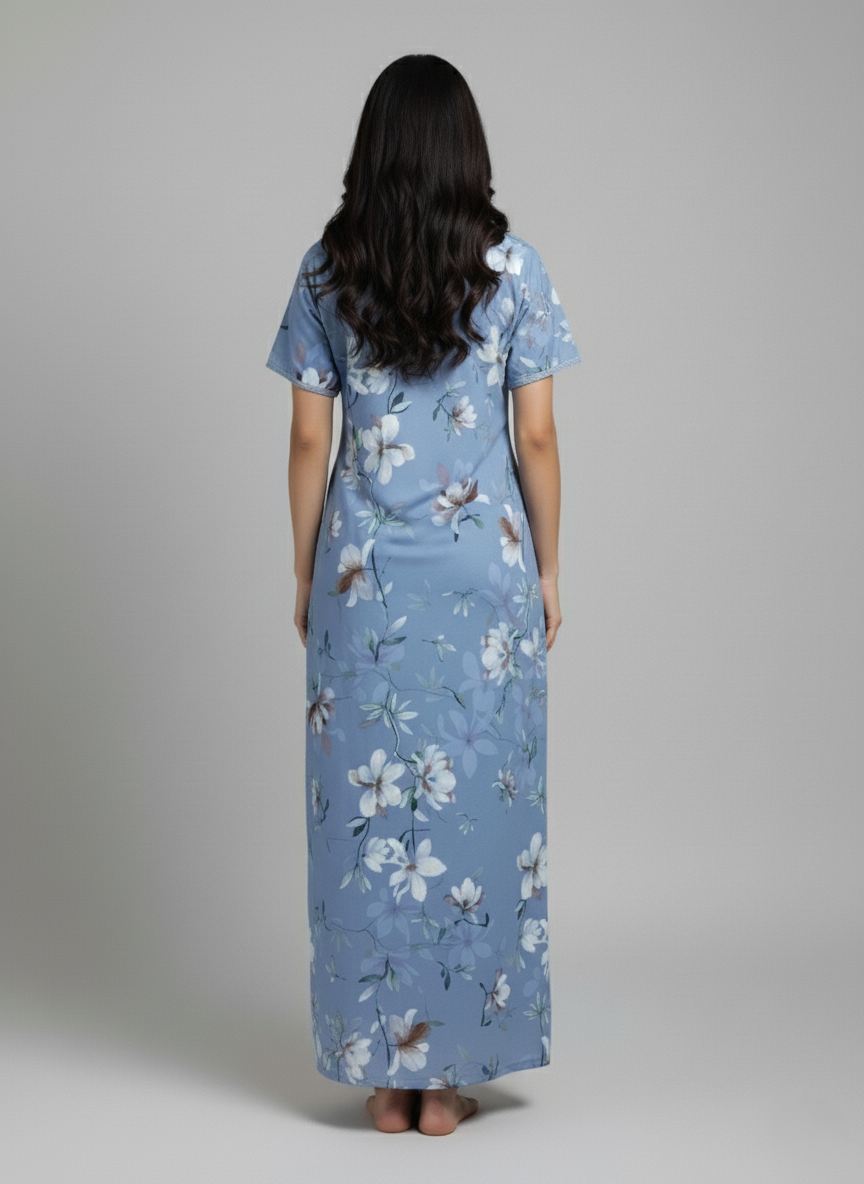 Sky Blue Rayon Designer Nighty Dress for Women