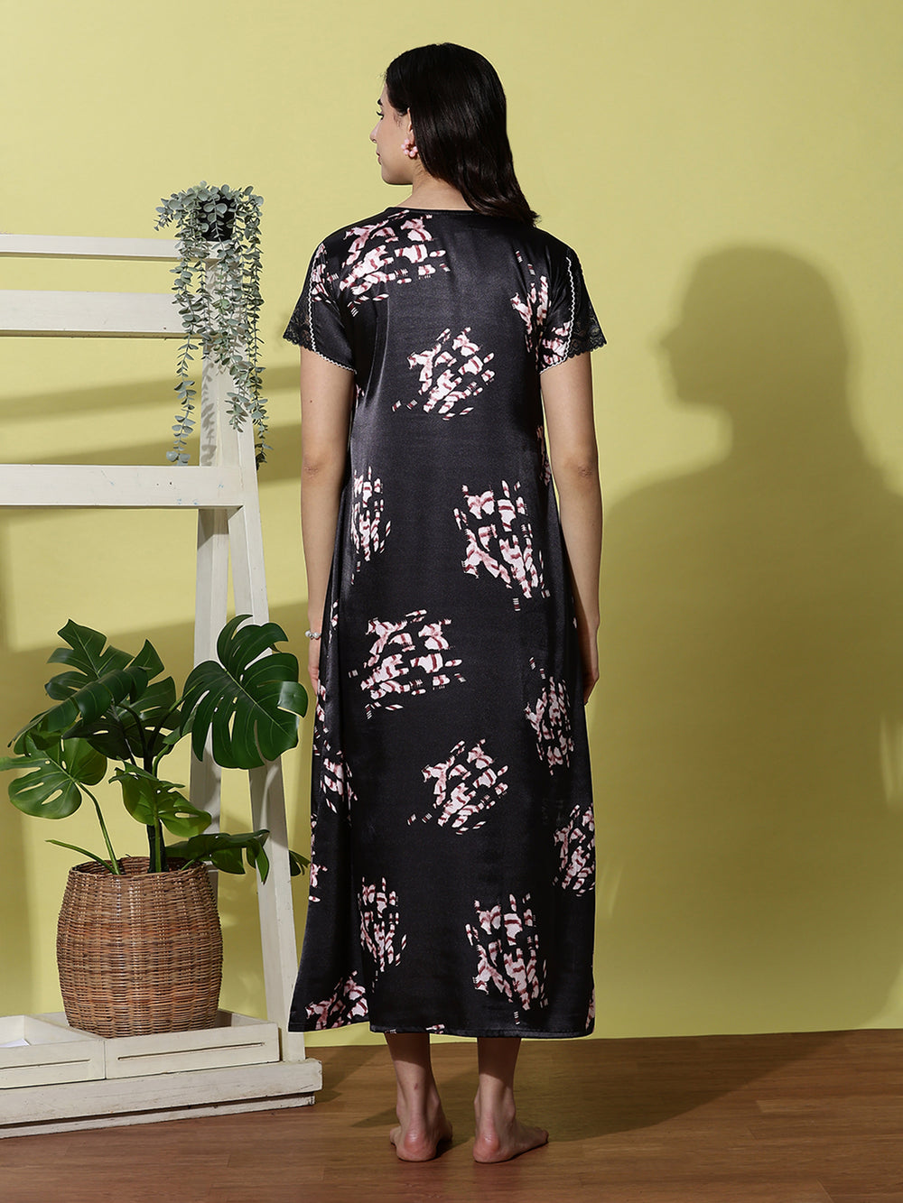 Smoke Black Branded Satin Night dress for Women