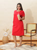 Solid Red Cotton Plus Size Short Nighty for Comfortable Lounging