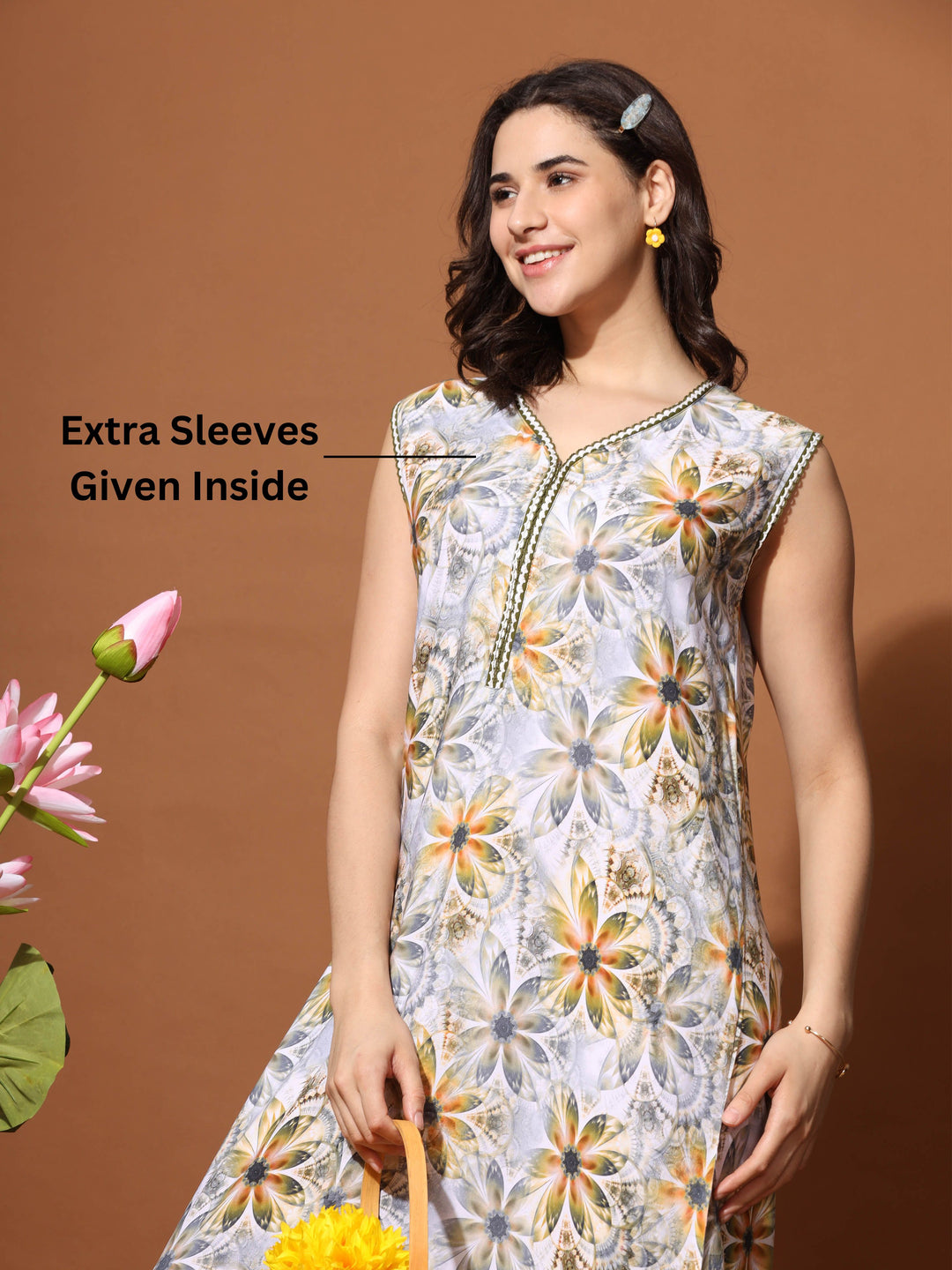 Sunflower Print Sleeveless Nighty for Women