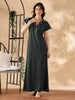 Teal Star Printed Maxi Nighty with Polo Collar and Button Front