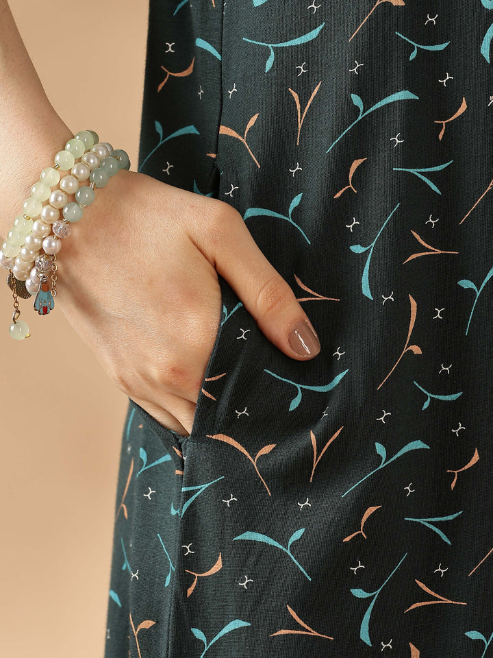 Teal Star Printed Branded Maxi Nighty For Women