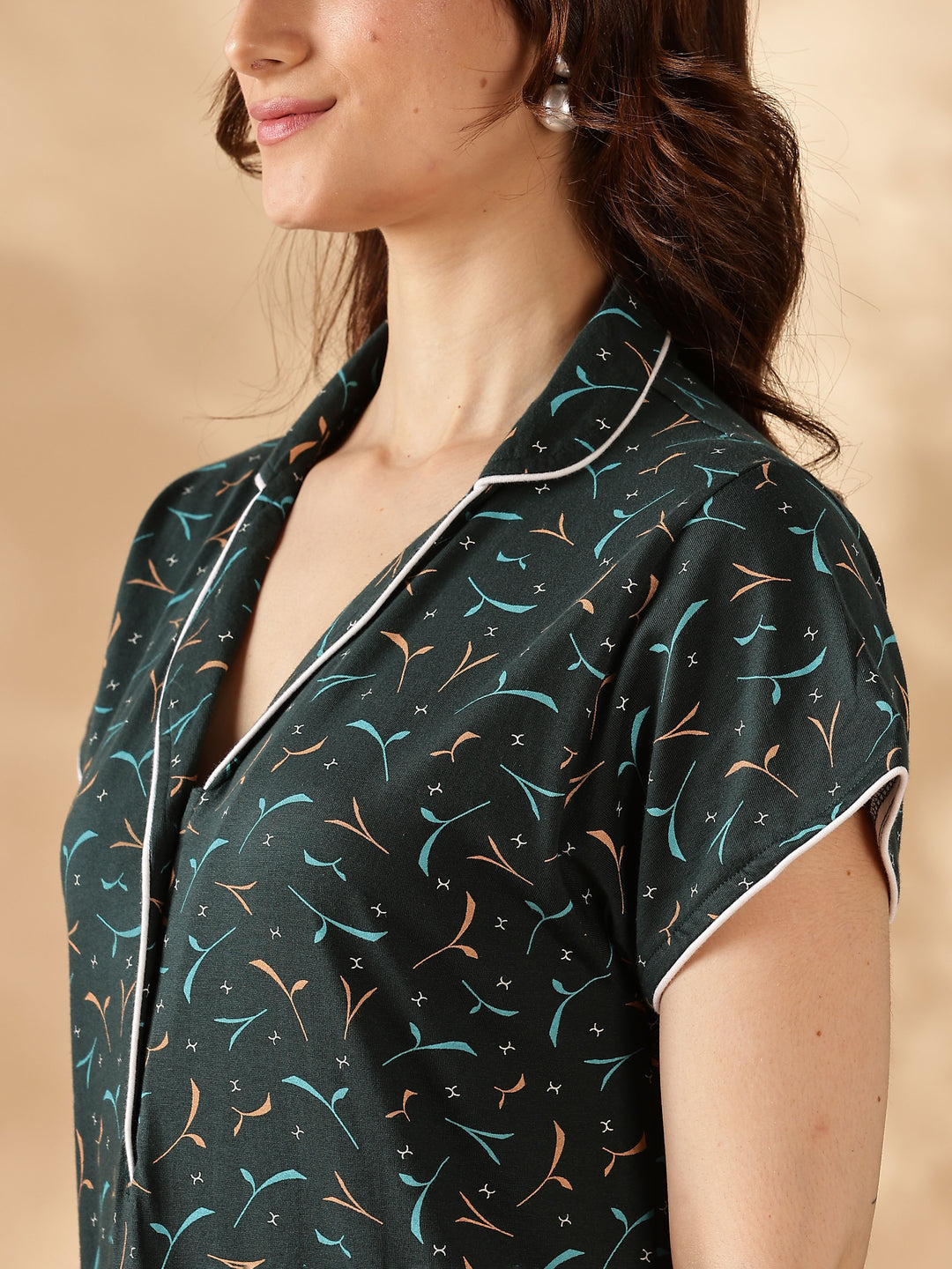 Teal Star Printed Branded Maxi Nighty For Women