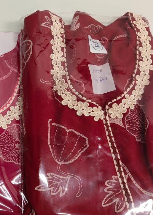 Alpine Floral A Line Nighty in Daisy Red with Front Zip